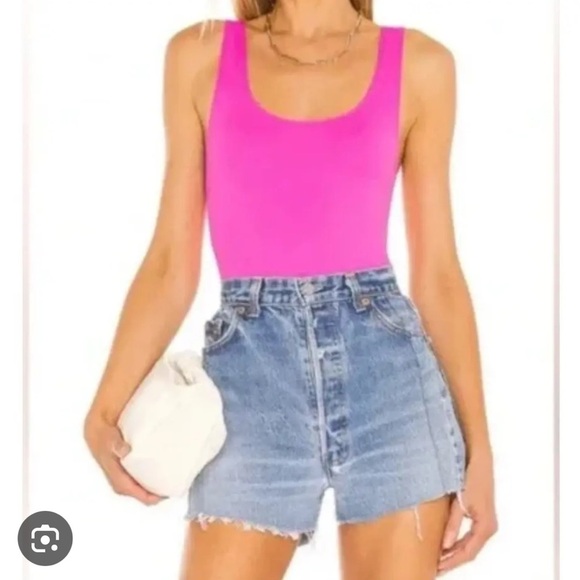 naked wardrobe Tops - NWT Naked Wardrobe Sleeveless Bodysuit Raspberry Hot Pink Thong Scoop Neck Small